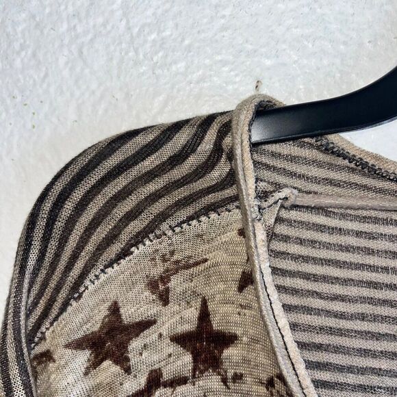 Women's Pete & Greta / Johnny Was Brown Henley Raglan Oversized Stars Stripe Sm - Picture 10 of 10